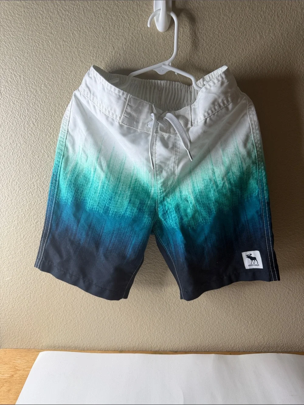 Kids Abercrombie White to Teal Ombre Swim Trunks